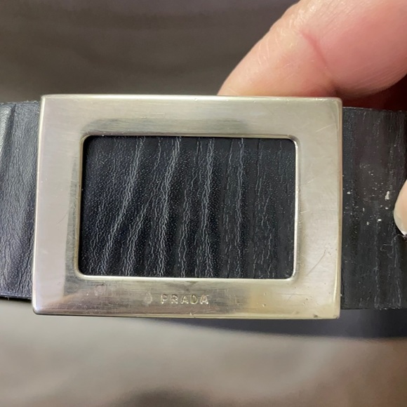 Prada Black Belt with Rectangular Silver Buckle - Picture 1 of 4
